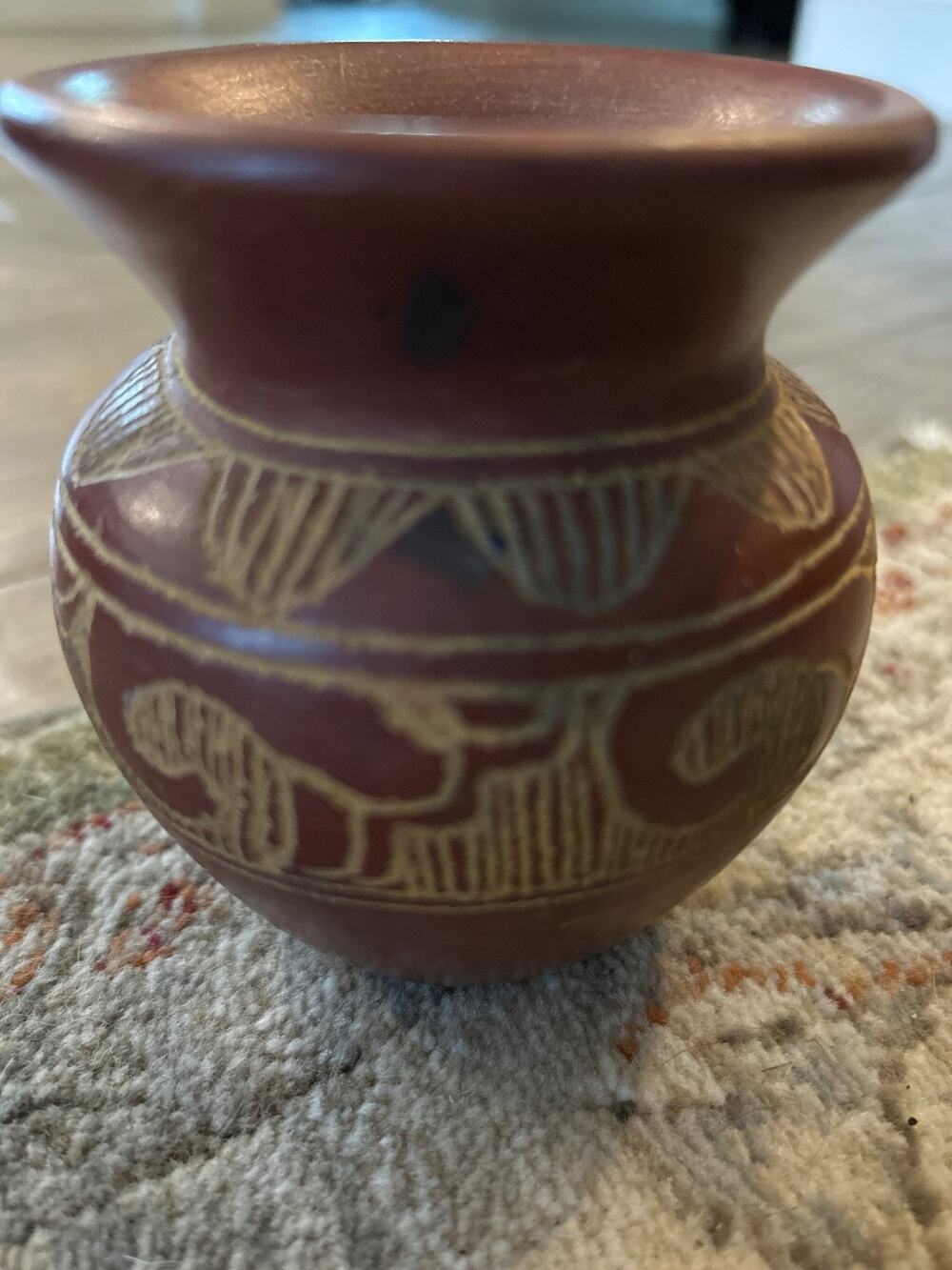 Hand Carved Terracotta Folk Art Vessel